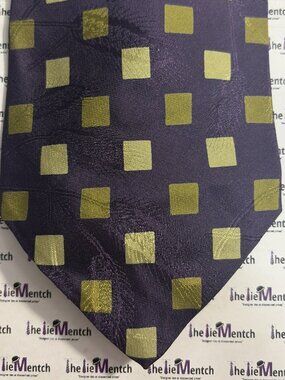 XMI Silk Purple With Green Squares Tie 3.5”